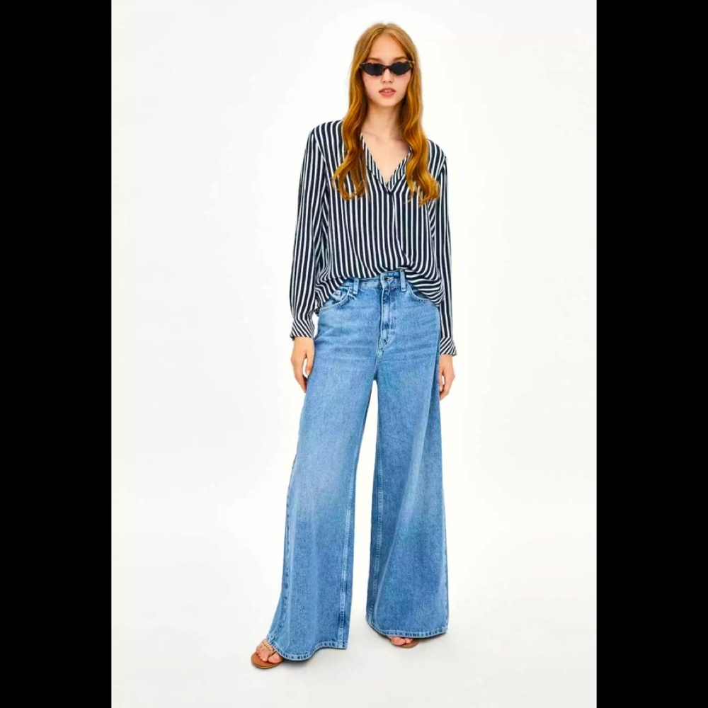 ZARA New Asymmetrical Crossover Striped Long Sleeve Top